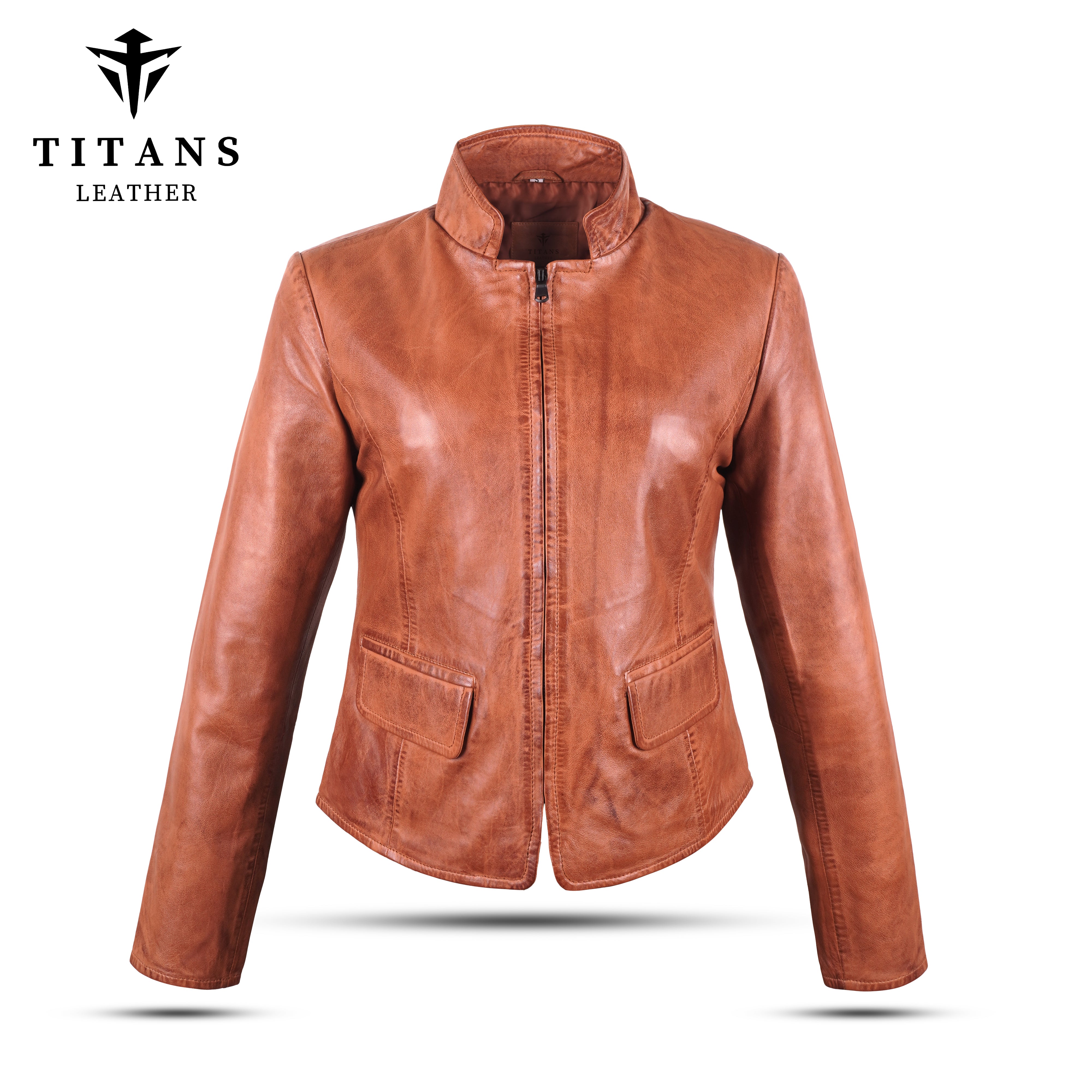 Women’s Brown Leather Jacket with Two-Way Zipper - Stylish and Functional