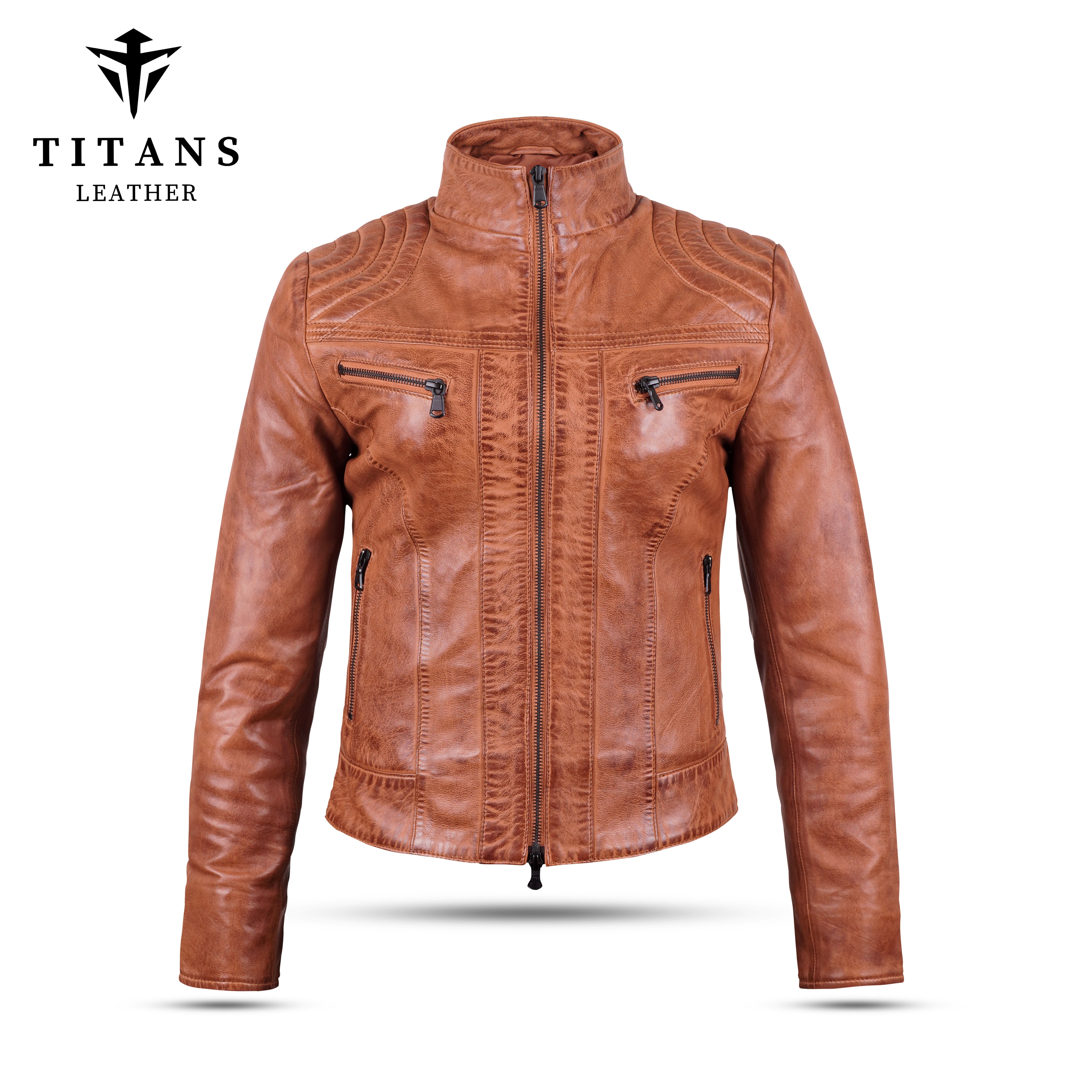 Women’s Brown Leather Biker Jacket