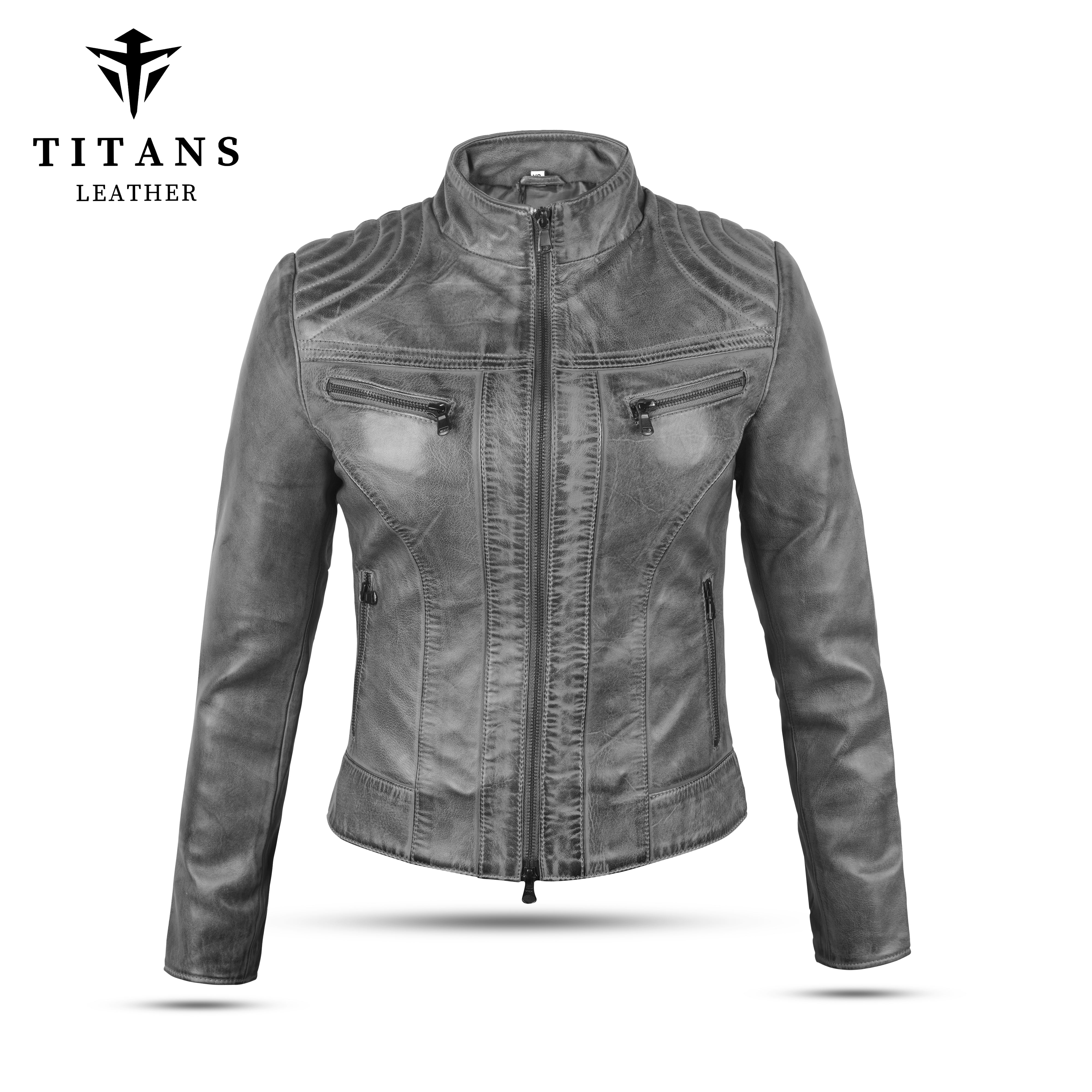 Women’s Gray Leather Biker Jacket - Chic Quilted Design