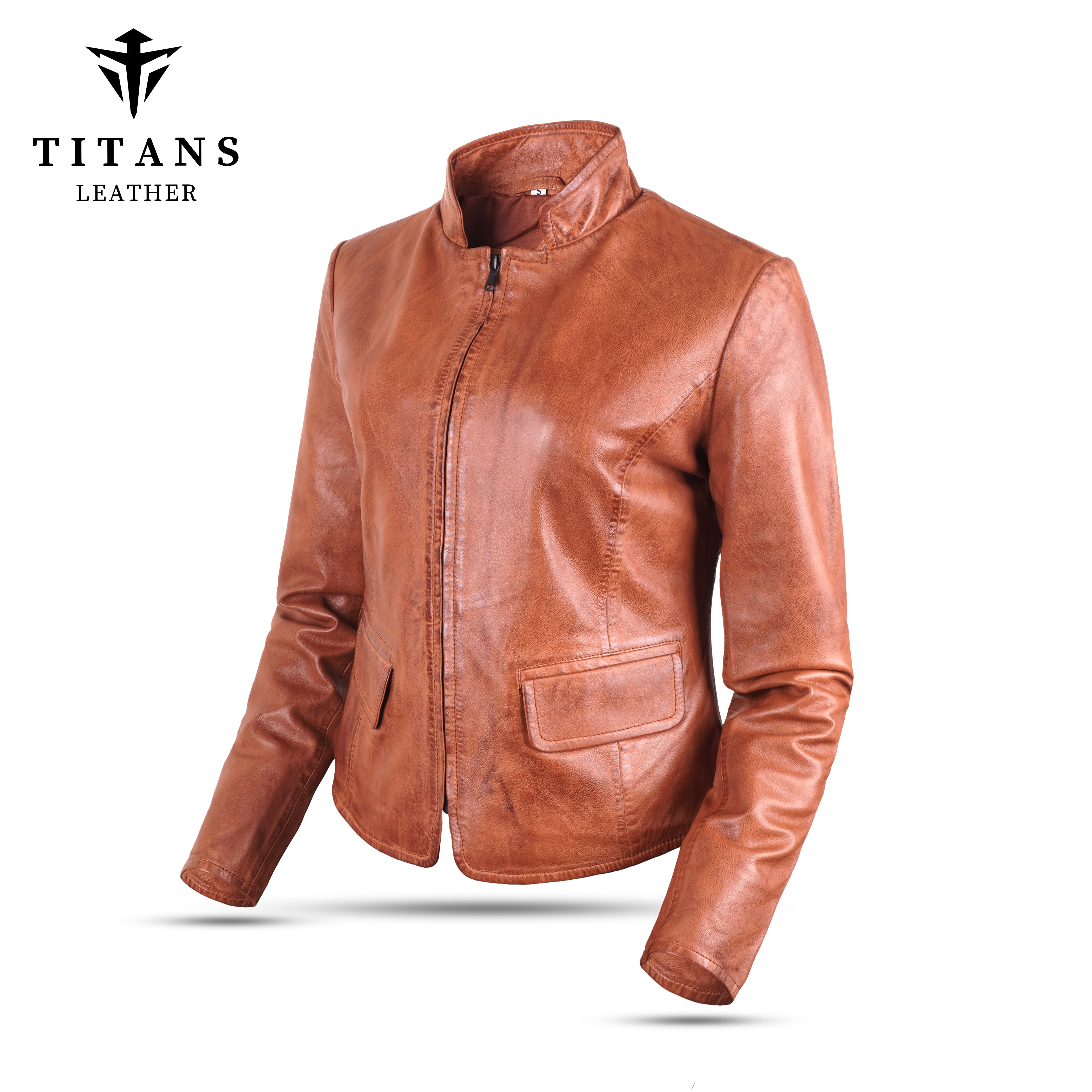 Women’s Brown Leather Jacket with Two-Way Zipper - Stylish and Functional