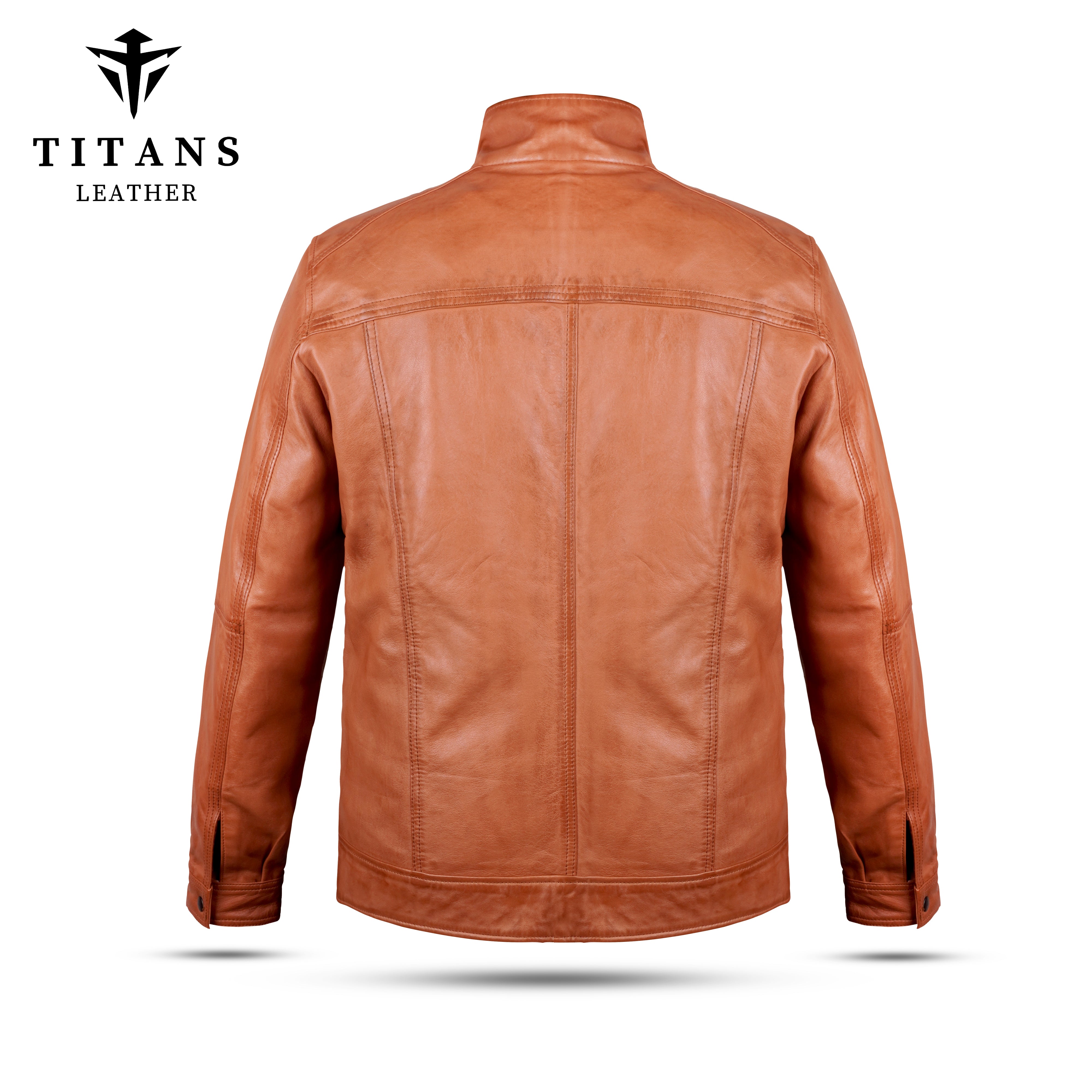 Men’s Brown Leather Jacket with Stand Collar - Premium Style