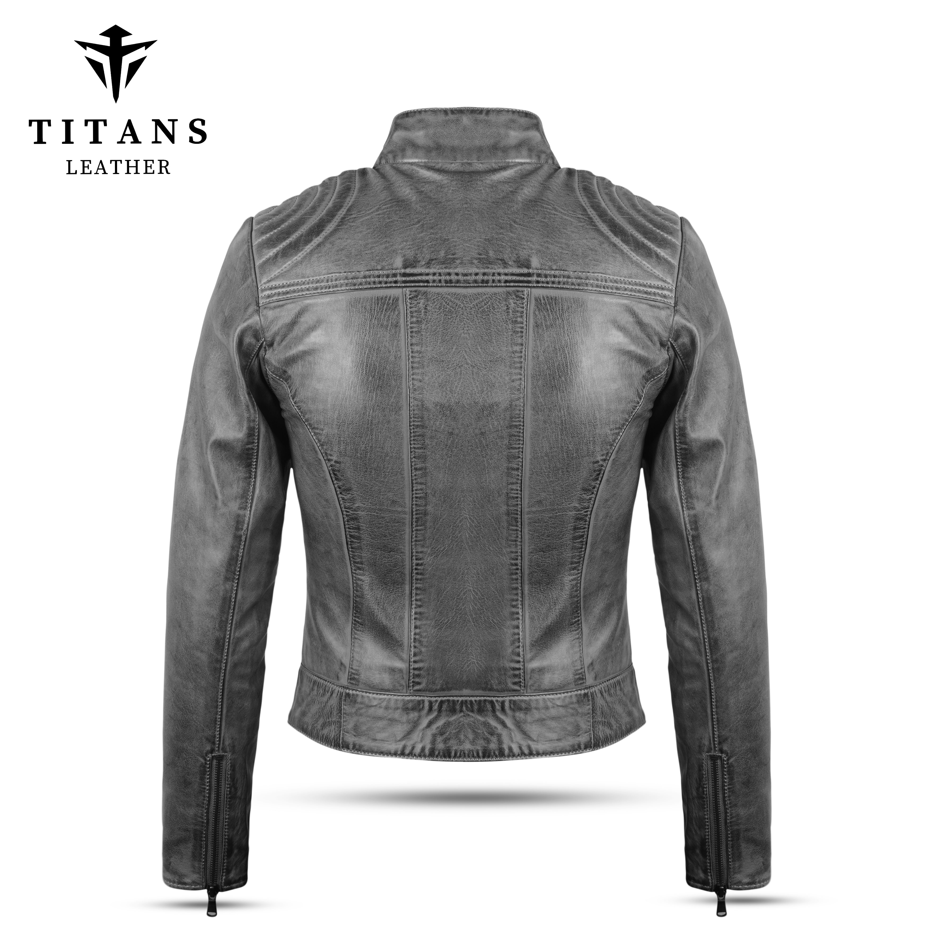 Women’s Gray Leather Biker Jacket - Chic Quilted Design